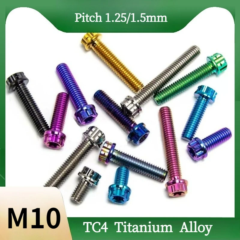 M10 Titanium Bolts Pitch 1.25/1.5mm Hexagon Head Flanged Screws For Motorcycle Scooter Car Upgrades Fasteners