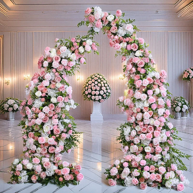 

230CM Artificial Pink Oxhorn Floral Arrangement Ideal for Wedding Welcome Backdrops, Archways Window Decor