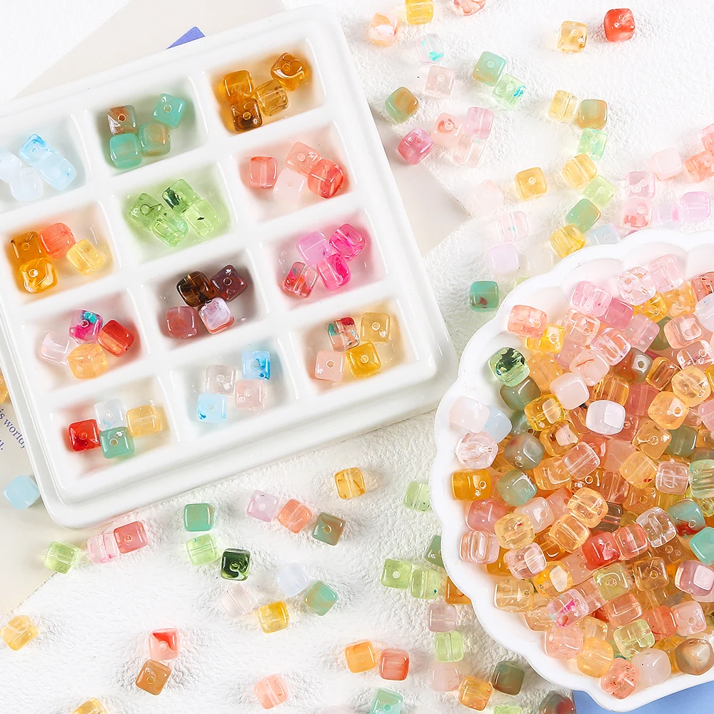 

6mm Square Blend two colors Beads Acrylic Beads Charms Colour Candy Seed Beads For DIY Jewelry Making