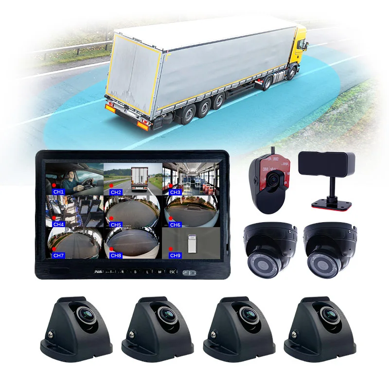 10 Inch Touch Screen Ai Dms/adas/bsd Blind Spot Alarm Dvr Recorder Monitor 8ch 1080P Camera For Truck/trailer/bus/rv/pickups