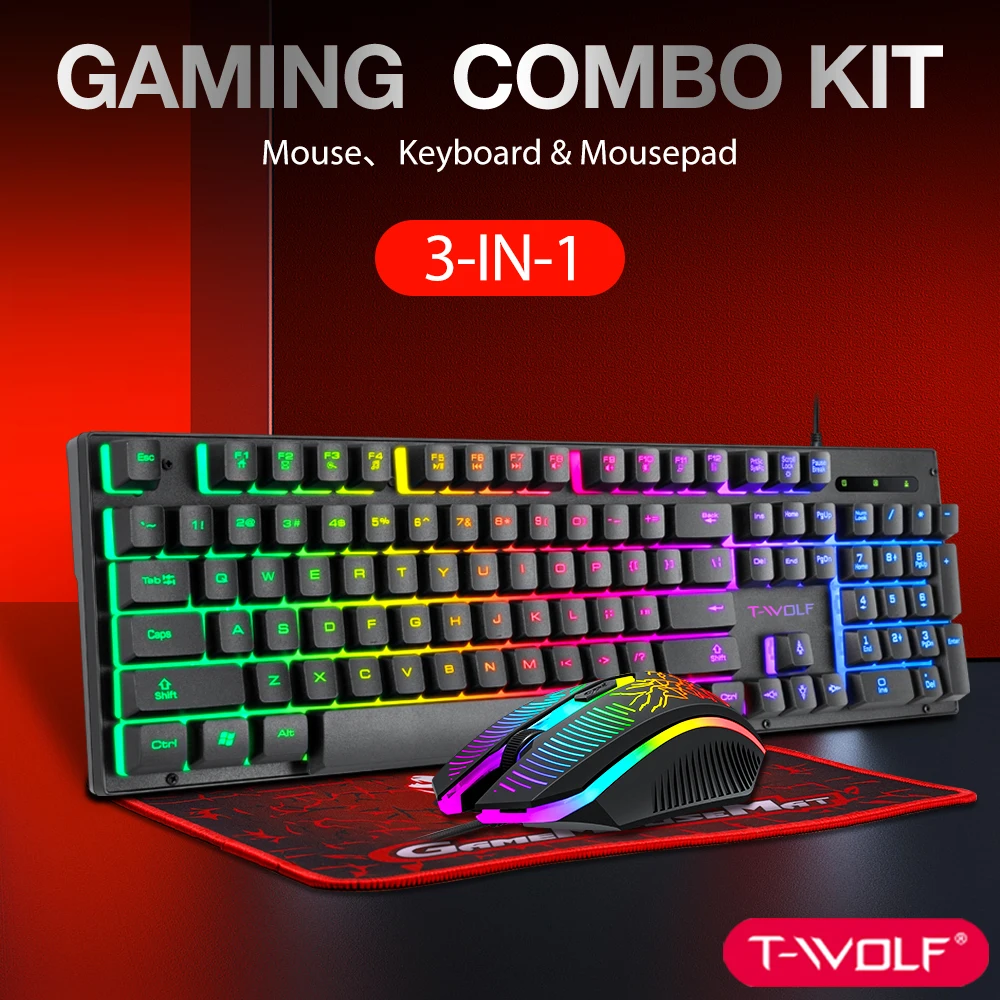 

For Gaming Thre Piece Set Keyboard Gaming Mechanic Kit Waterproof Luminous Keyboard Mouse Set for Gamer PC Laptop Home Office