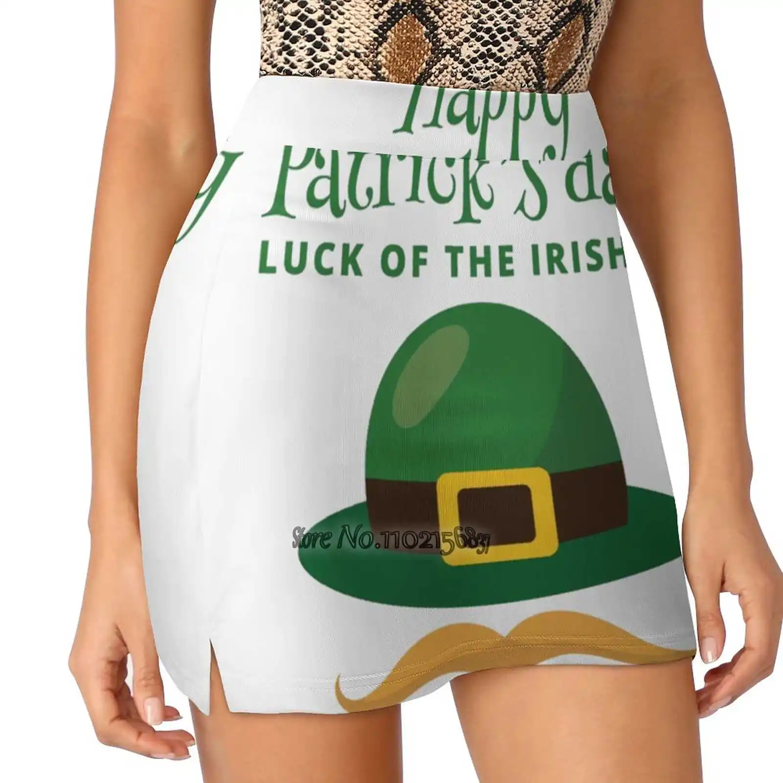 Day : Cute Day Clipart S-4Xl Tennis Skirts Golf Fitness Athletic Shorts Skirt With Phone Pocket Shamrock Leaf Patrick Day