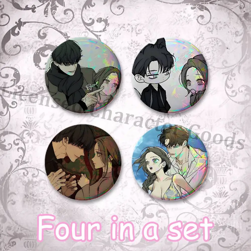 T-Tears on a W-Withered F-Flower 75mm Large Tin Badge 3 Inch Holographic Baji for Ita-Bag Centerpiece 4-Piece Set
