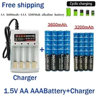 2024 Rechargeable battery 1.5V AA 3600mAh 1.5V AAA 3200mAh alkaline battery with charger, suitable for keyboard, clock, radio