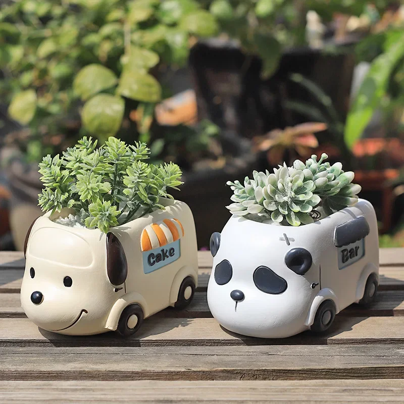Creative cute animal shaped succulent potted plant, pink pig dog panda cartoon resin flowerpot