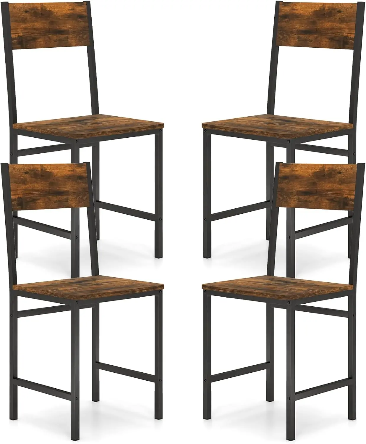Rustic Brown and Black Industrial Dining Chairs with Metal Legs for Dining Room, Restaurant, and Living Room, Slanted Back