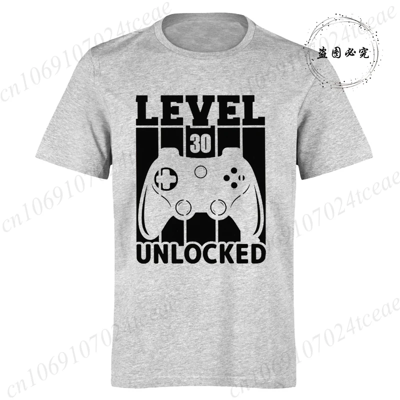 Men's Casual LEVEL 30 UNLOCKED Graphic T-Shirts Man Street Summer Harajuku Tshirt 30th Gamer Birthday Vintage Retro T-Shirt Gift