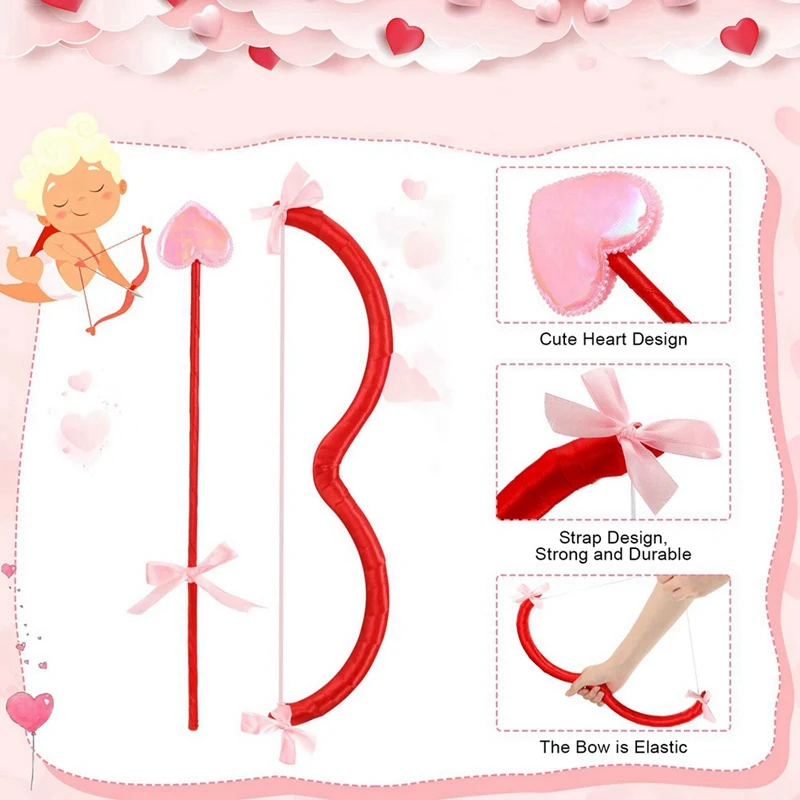 Cupid Costume Women Kit with Bow&Arrow, Earrings, Heart Headband, AJAS