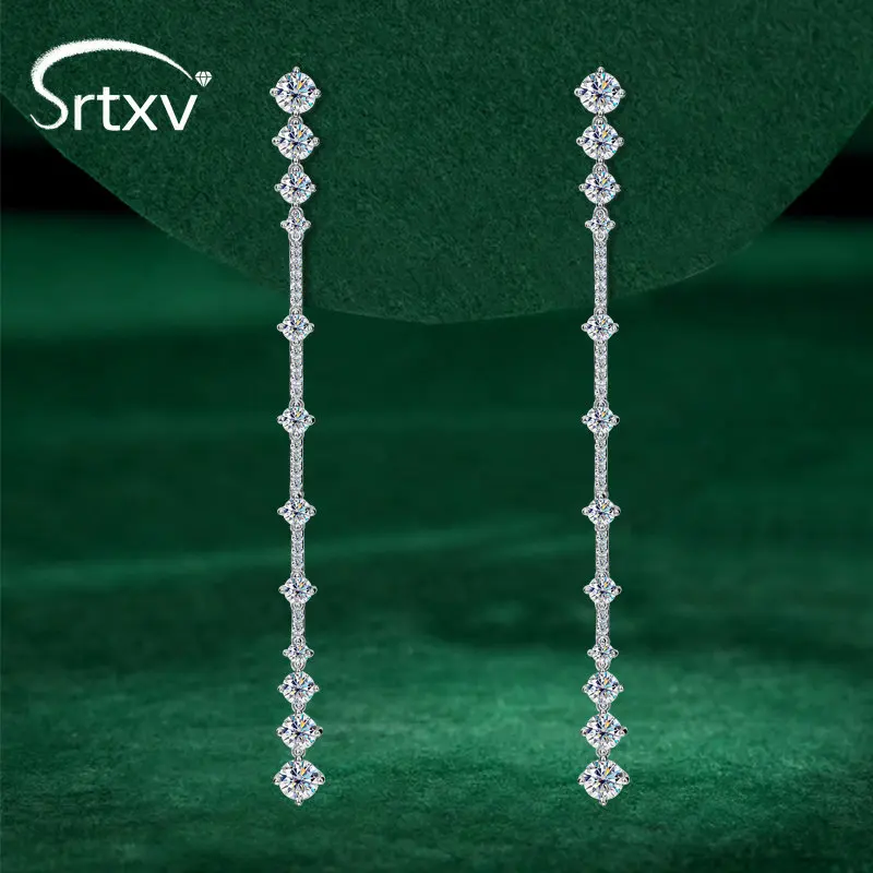 D Color Moissanite Ear Line Drop Earrings For Women Sparkling 100% S925 Silver Earring Wedding Party Fine Jewelry Birthday Gifts