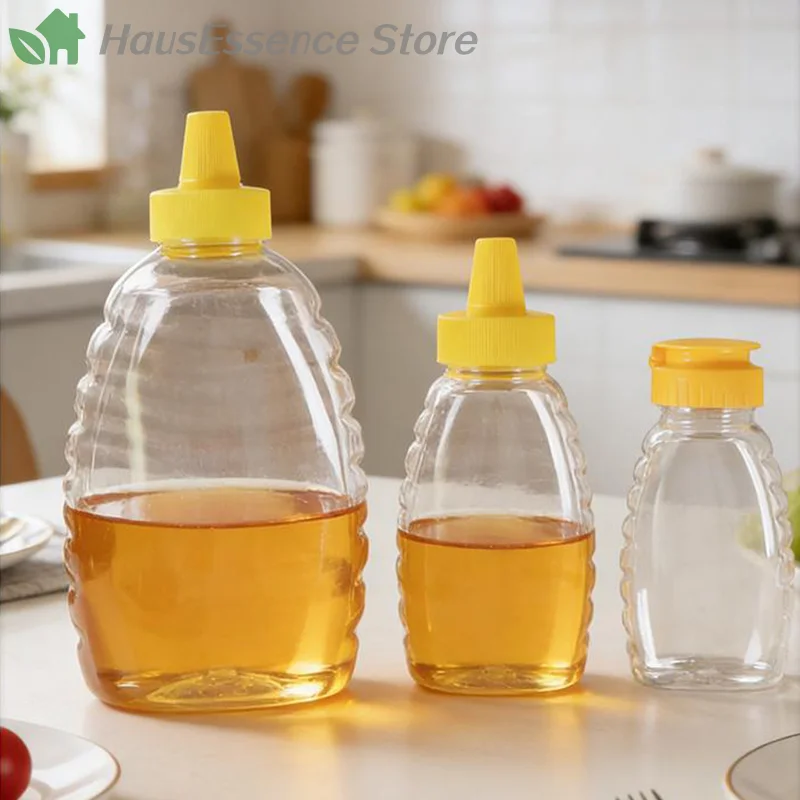 ※Transparent Reusable Plastic Honey Bottles Squeeze Honey Bottle Container Holder With Lid For Storing And Dispensing Honey Jar
