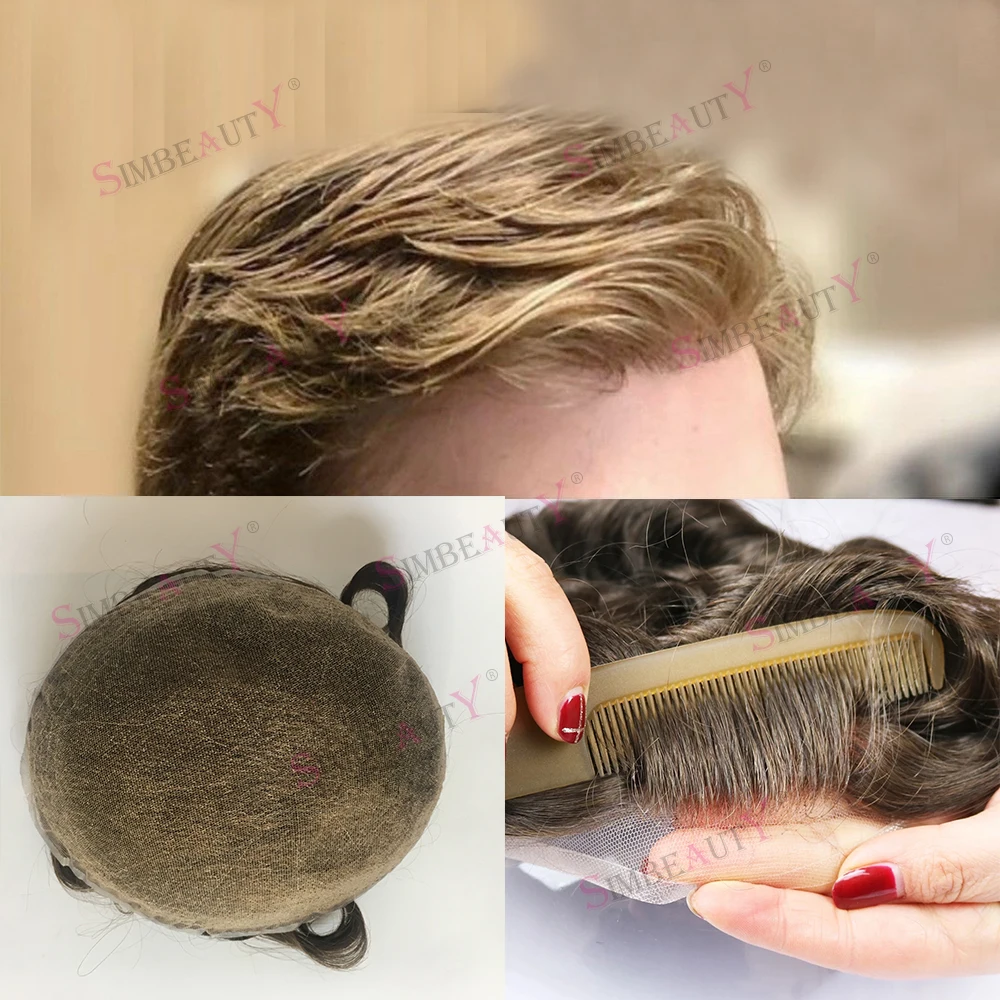 Natural Hairline Men's Toupee Brown Blonde Grey Swiss Lace Full Lace Wigs For Men 100% Human Hair Replacement System Prosthesis