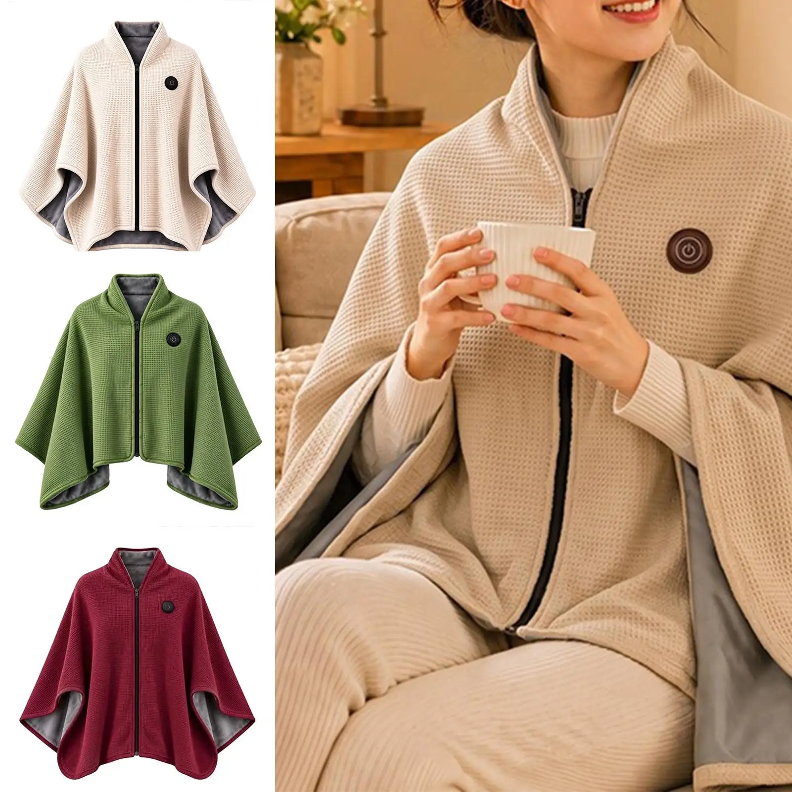 Wearable Heated Shawl Blanket USB Electric Heated Blanket 3 Heating Levels Heated Mat Winter Body Warmer Blanket for Home Office