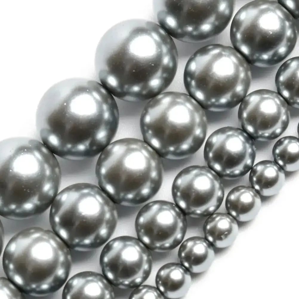 4/6/8/10mm Natural Gray Shell Pearls Beads Smooth Round Loose Beads for Jewelry Making Supplies DIY Bracelet Accessories