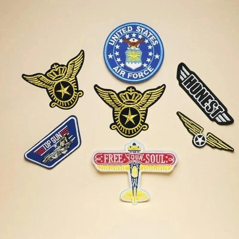 US Air Force Badge Aircraft Wings Eagle Rank Glue-backed Embroidered Clothing Shoes and Hats Holes Decoration