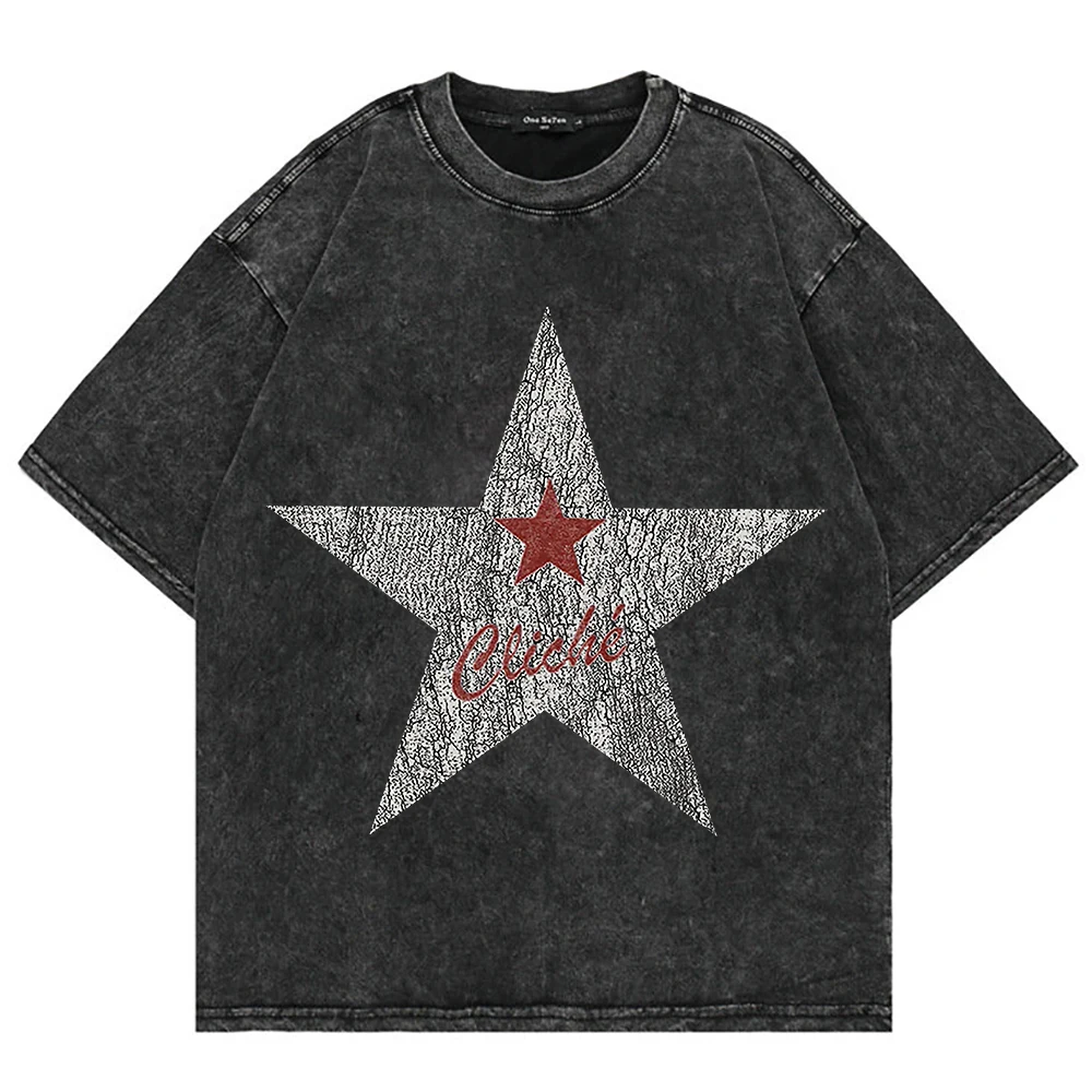 Playeras gráficas para mujer, camisetas Y2K, moda de verano, streetwear para hombre, hip hop, camisetas oversize con efecto acid wash, tops 4399