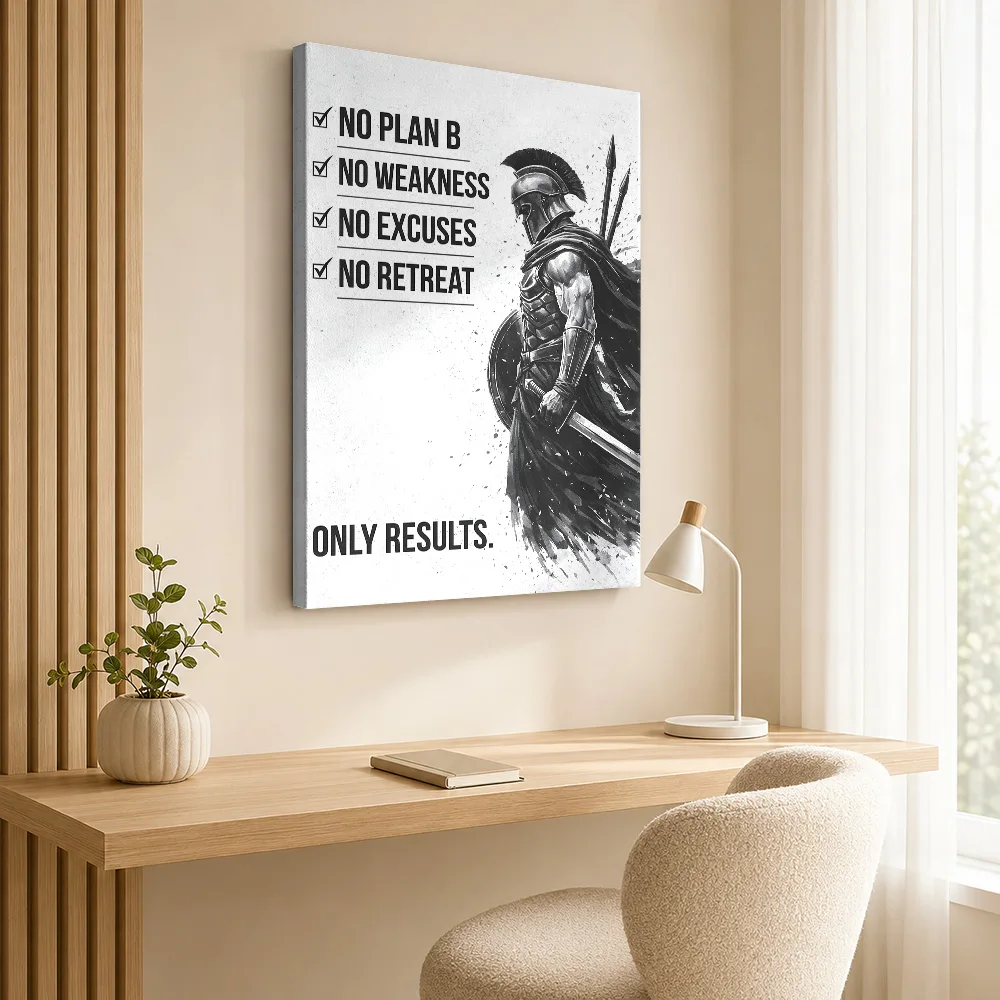 Spartan Warrior Motivational Framed Canvas Poster Customized Motivational Typography Wall Art for Bedroom Workspace Decoration