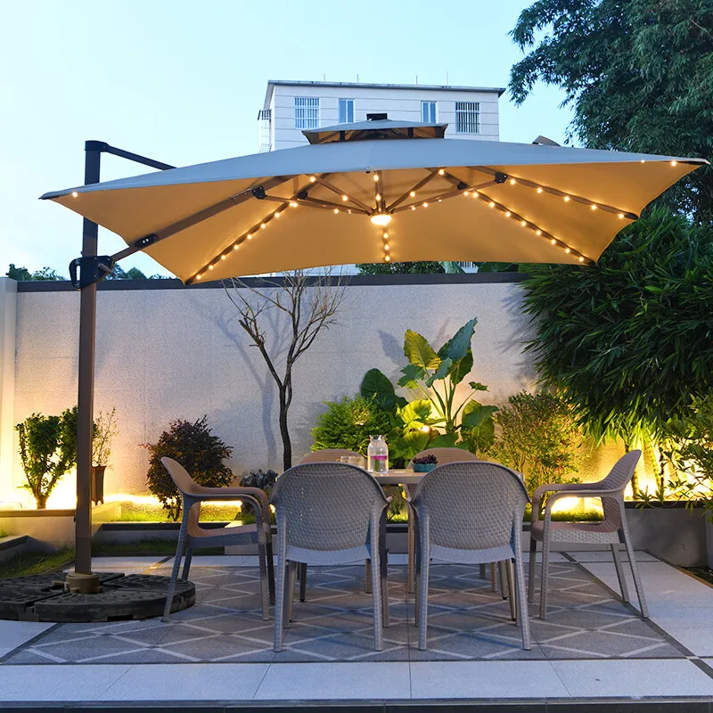 Parasol solarny ogrodowy, duży, z oświetleniem LED, na dzień i na noc, do użytku na zewnątrz.