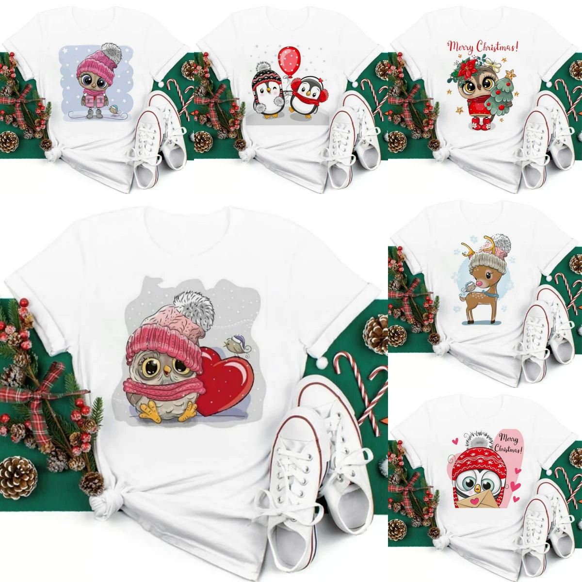 

Новая футболка Kawaii Owl Animals Harajuku, женские топы с рождественским принтом, модная футболка в стиле Харадзюку, женская одежда Y2K, повседневная уличная одежда