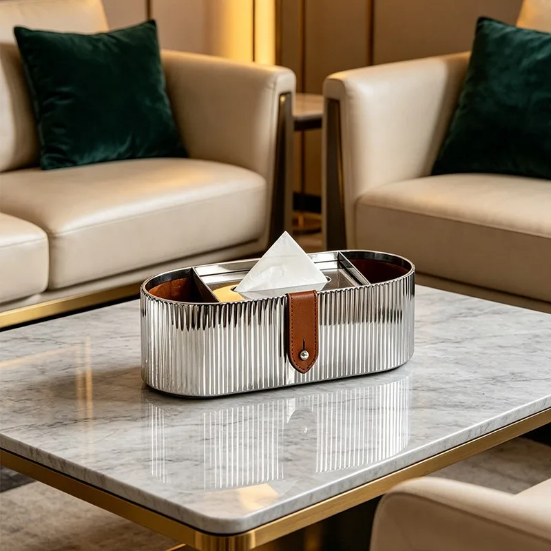 Luxury Stainless Steel Tissue Box Multifunctional Tissue Boxes Aesthetic Rectangular Napkin Case Elegant Decorative Napkin Cases