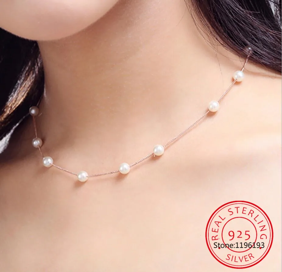 925 Sterling Silver Jewelry 12 Pcs 6mm Pearl Box Chain Choker Necklace Kolye Collares Bijoux Femme S-n54