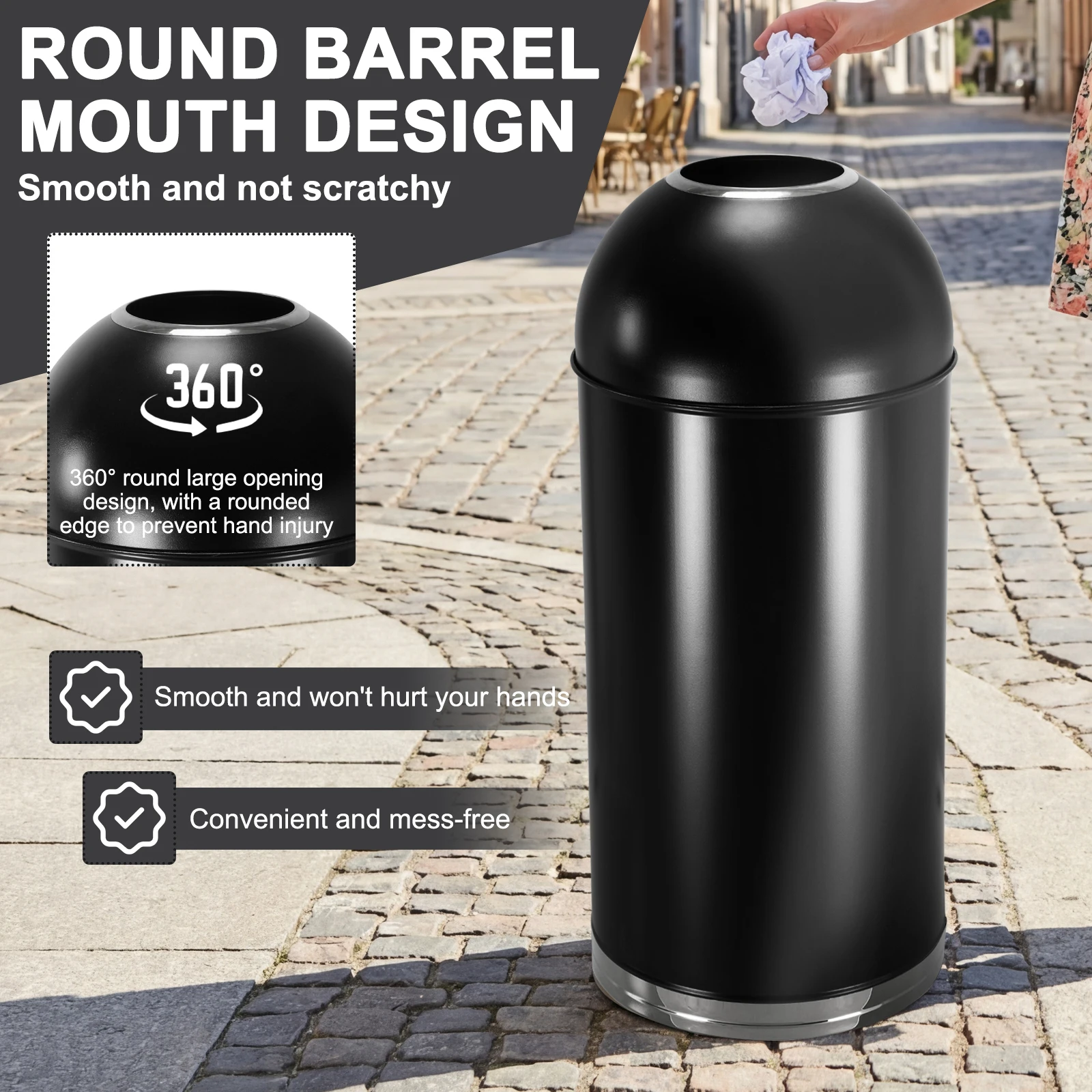 

58L Cylindrical Trash Can with Removable Inner Bucket Heavy Duty Stainless Steel Rubbish Bin for Home Office Restaurant Kitchen