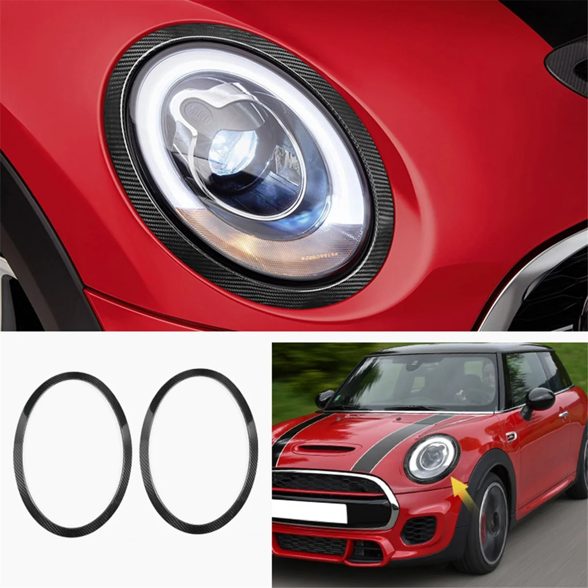 Real Carbon Fiber Headlight Trim Ring & Tail Light Frame for Mini Cooper F55 F56 F57 2014-2019 51137300631,51712285495