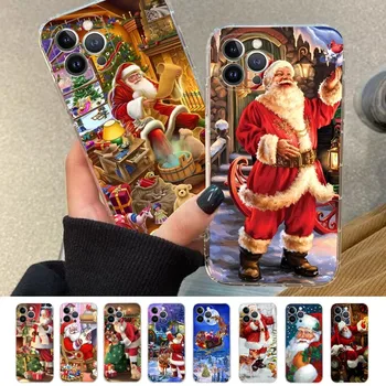 Noel noel baba telefon kılıfı için iPhone 15 XR X XS Max 14 13 Pro Max 11 12 Mini 6 7 8 artı SE 2020 baskı kapak