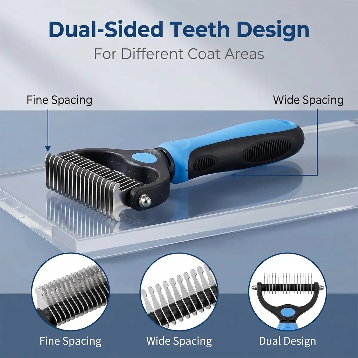 Pet grooming tool, suitable for hair care of dogs and cats. For long haired pets, use a lower layer hair comb to comb(blue+pink)