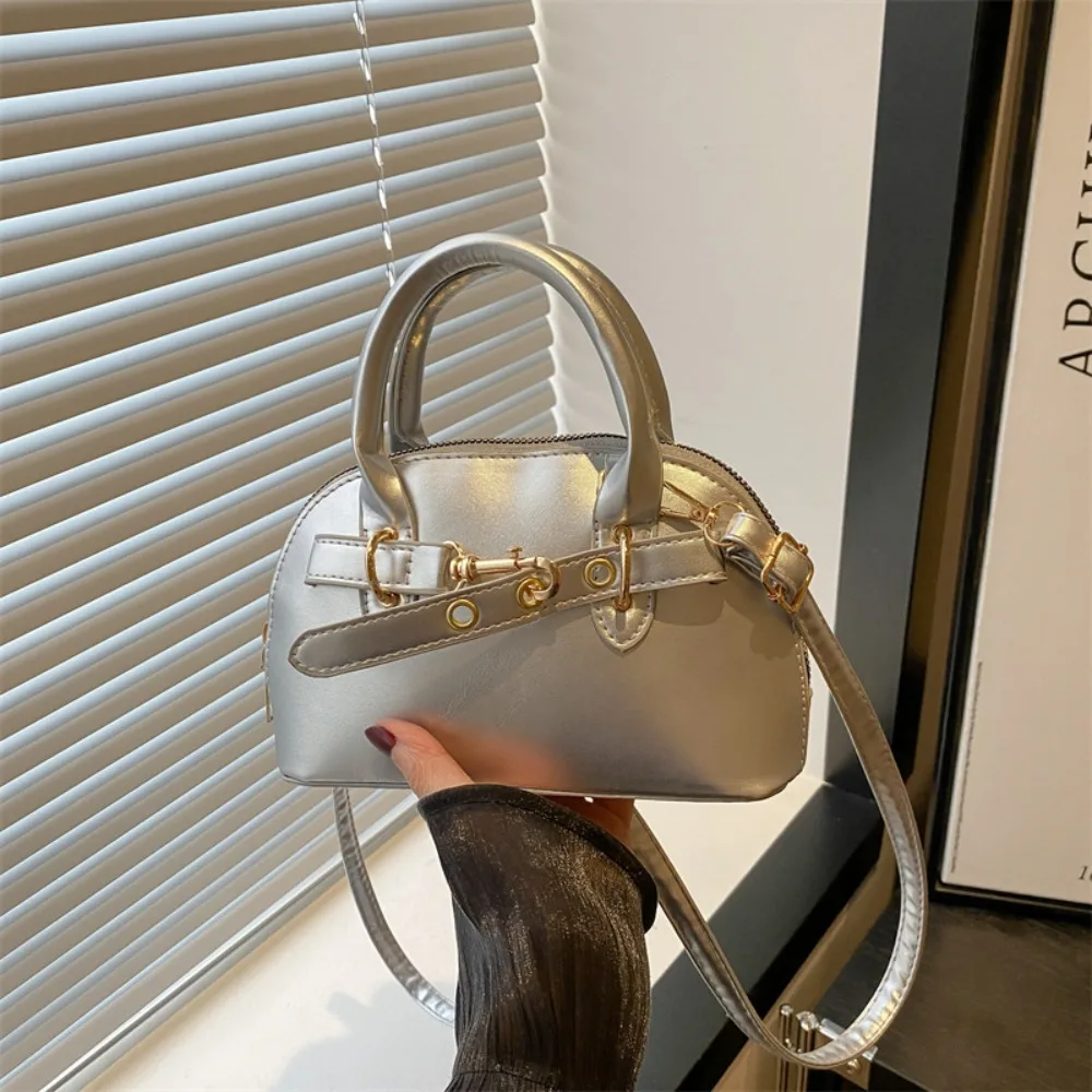 

Fashion Small Size Shoulder Bag Belt Buckle Design Handbags Top-handle Bags Solid Color Shell Bag Women