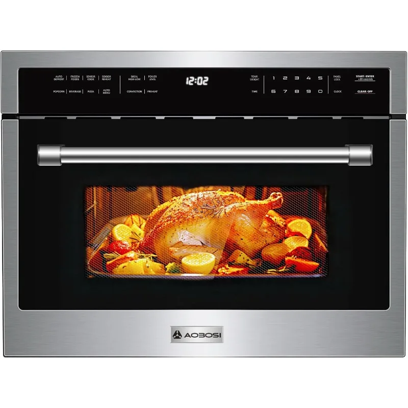 Microwave Convection Oven Electric Built-in Wall Microwave Ovens Air Fryer Combo Drop Down Door in Stainless Steel