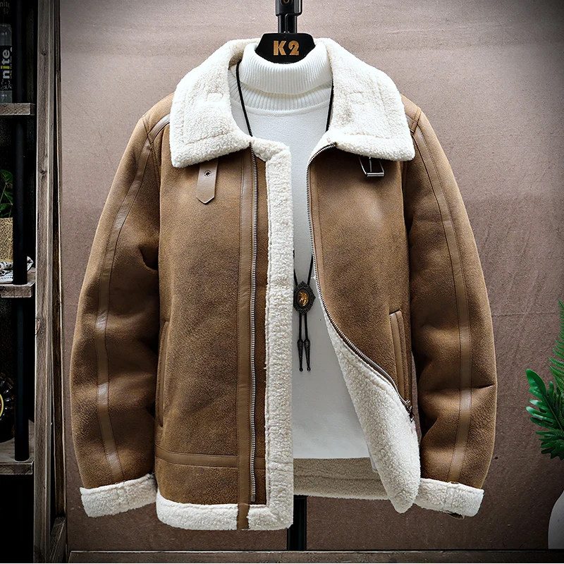 Winter Integrated Fur Leather Jacket for Men Thickened Casual Business Motorcycle Leather Blends Coat Social Streetwear Overcoat