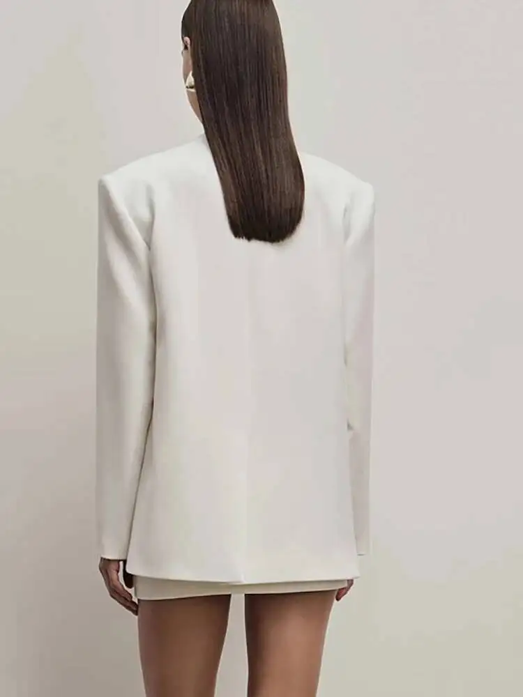 Fantoye مثير العميق الخامس الرقبة منصات الكتف المرأة السترة الكاكي طويلة الأكمام زر واحد سترة الشتاء فضفاضة أنيقة السترة معطف 2025 #5