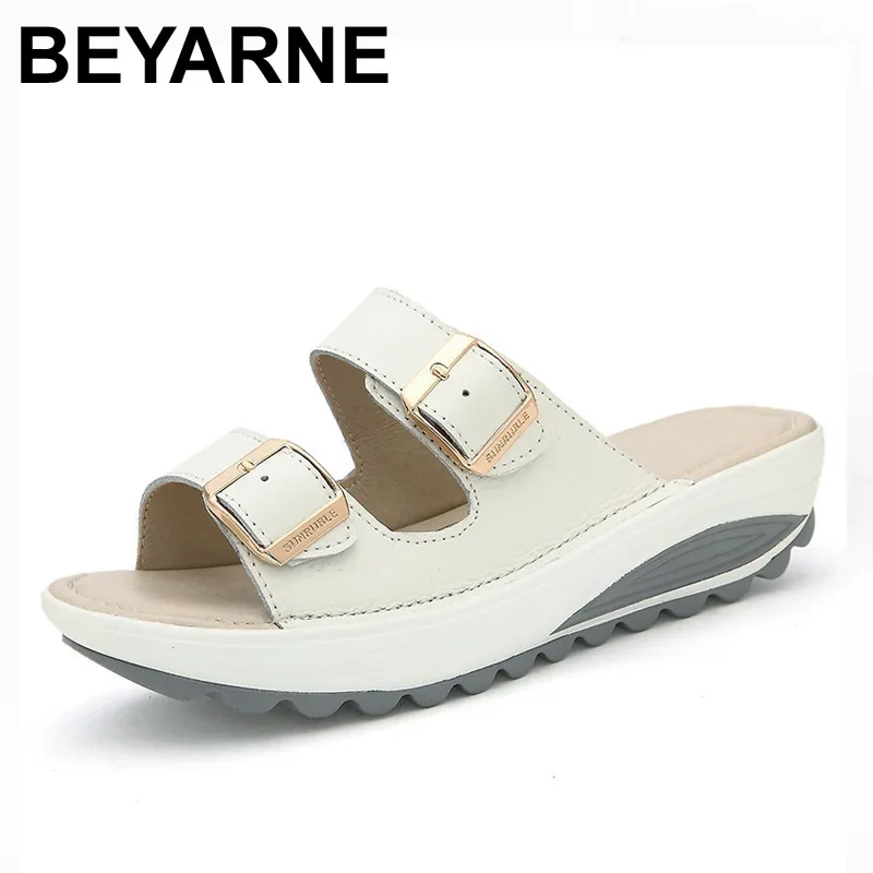 BEYARNE Comfortable women sandals new fashion genuine leather shoes women slip on shoes summer women\'s open toe beach sandals