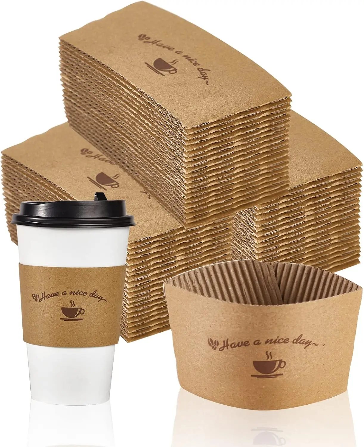 

200 Packs Kraft Paper Coffee Cup Sleeves, Coffee Sleeves, Disposable Corrugated Hot Drink Holder for Paper Cups Insulati