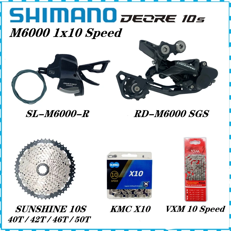 Shimano Deore M6000 1X10S Derailleurs Groupset SL-M6000 Shift Lever 10V RD-M6000 Rear Derailleur Cassette 40T 42T 46T 50T Chain