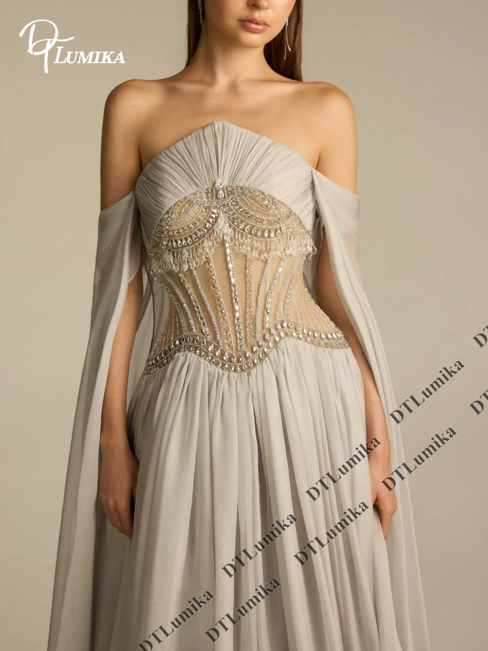DTLumika Schulterfreies langes Abendkleid, Spitzenkorsett, Chiffon-Abschlussballkleider, maßgeschneiderte Damenkleider für formelle Anlässe, Hochzeitskleider