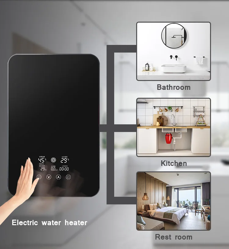 Calentador de agua sin tanque de alta potencia, venta directa del fabricante, calentadores de agua eléctricos instantáneos montados en la pared