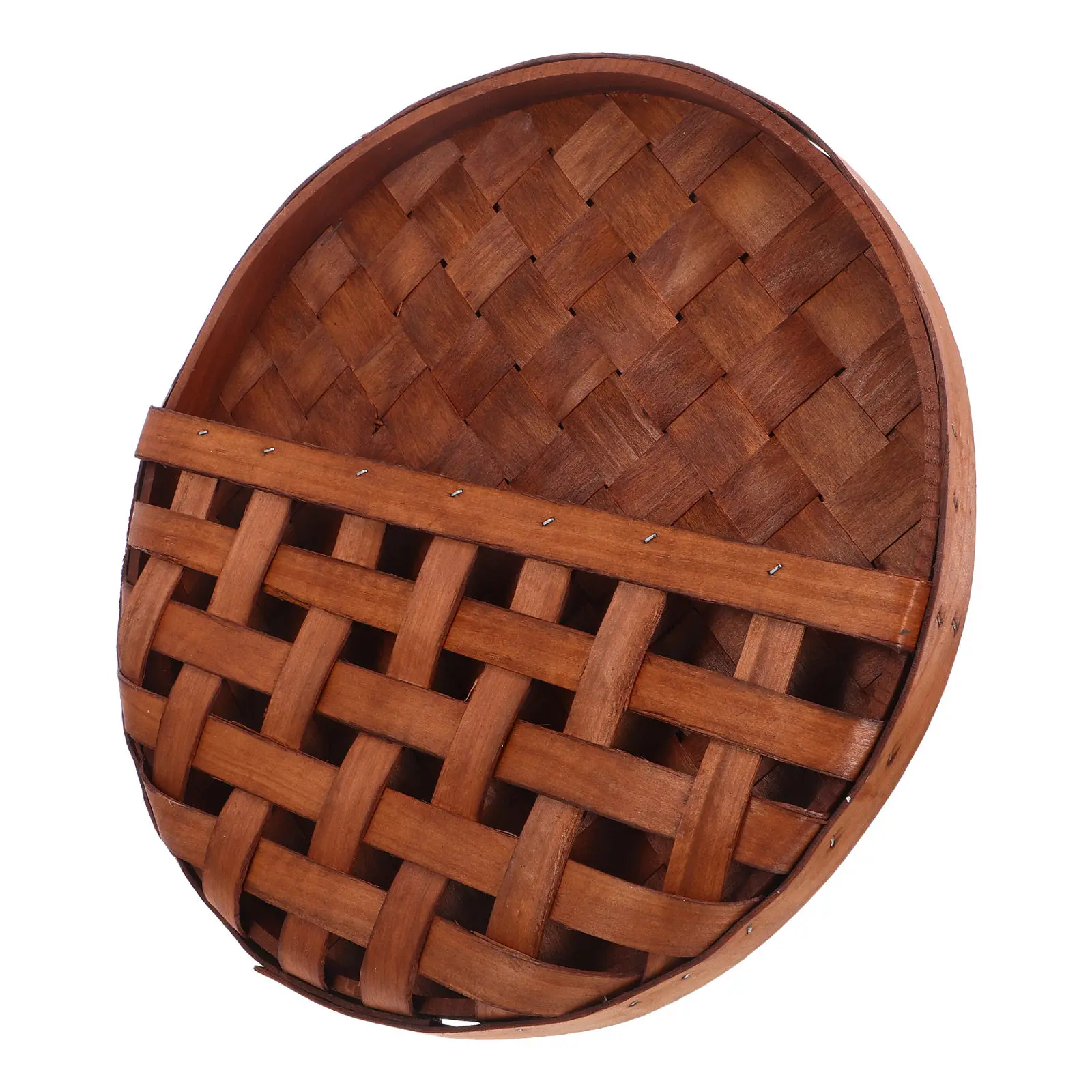 Wooden Round Wall Hanging Basket Rustic Handwoven Decorative Flower Plant Pot Holder for Small Space Storage Basket Wall Decor