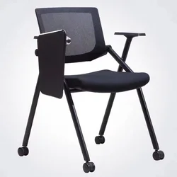 folding  fabric cushion training conference chair with  writing tablet with wheels