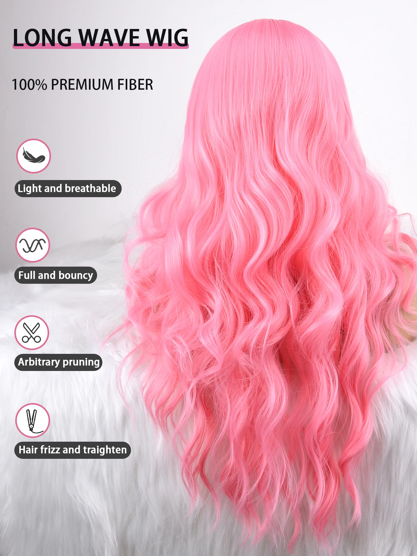 Lace Front Wigs Highlight Pink Color Long Loose Curly Wavy Wig Synthetic Hair Glueless Lace Wigs Natural Hairline Daily Cosplay