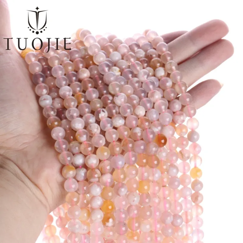 

Natural Stone Sakura Round Loose Smooth Cherry Blossom Agate Beads 6 8 10mm For Jewelry Bracelet Necklace Making DIY Accessories