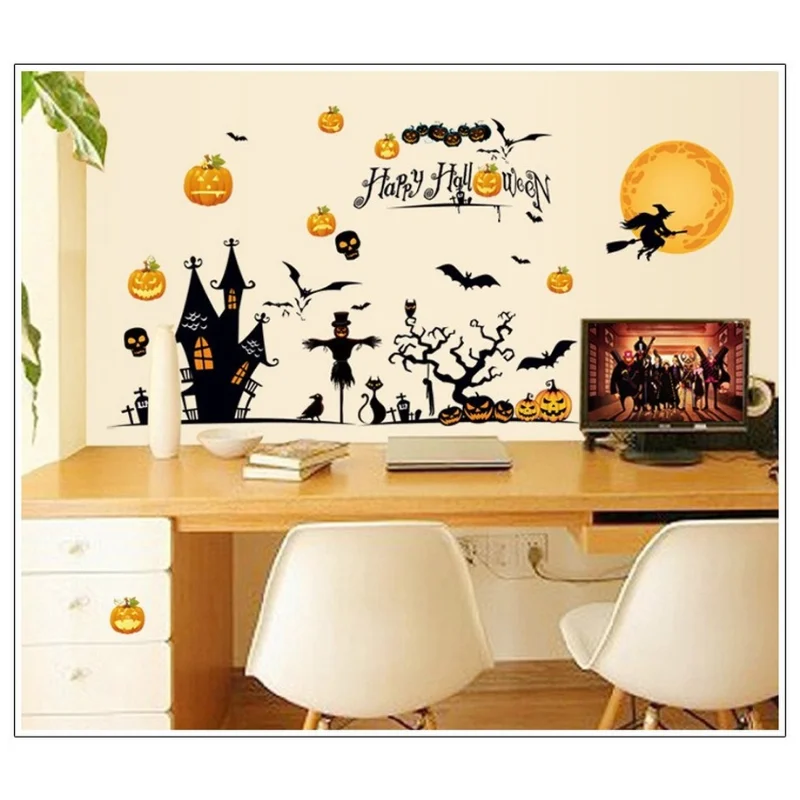 

Halloween Party Wall Stickers Living Room Bedroom Glass Window Background Home Decoration Supplies Removable Stickers
