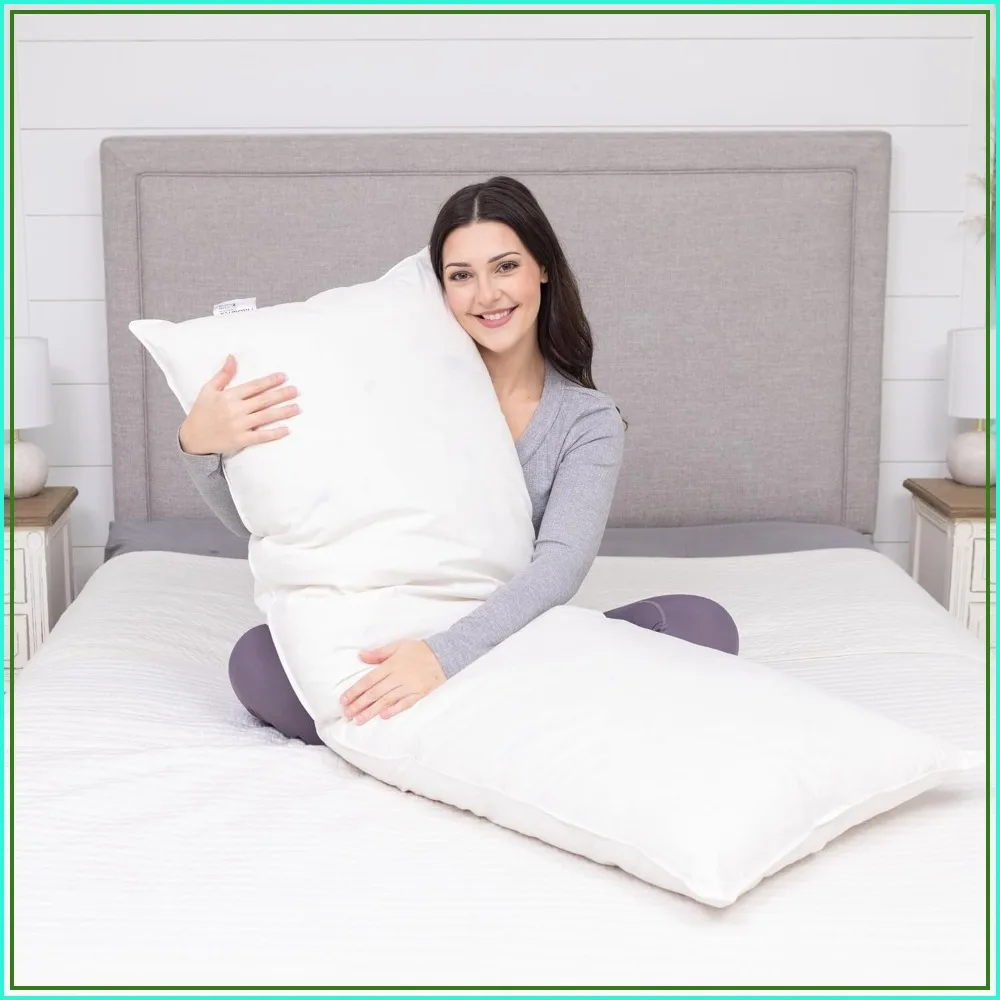 White Goose Feather and Down Body Pillow 20x54 Inches for Side Sleepers