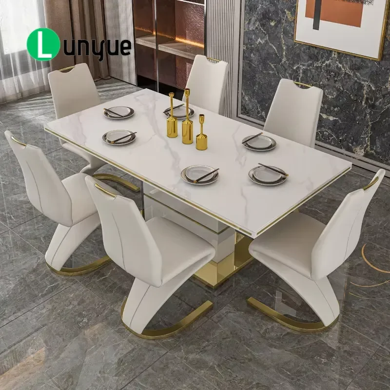 Modern Italian Design Dining Table and Chairs Set Luxury Glossy Finish Modular Custom Furniture Simple Style for Home Kitchen