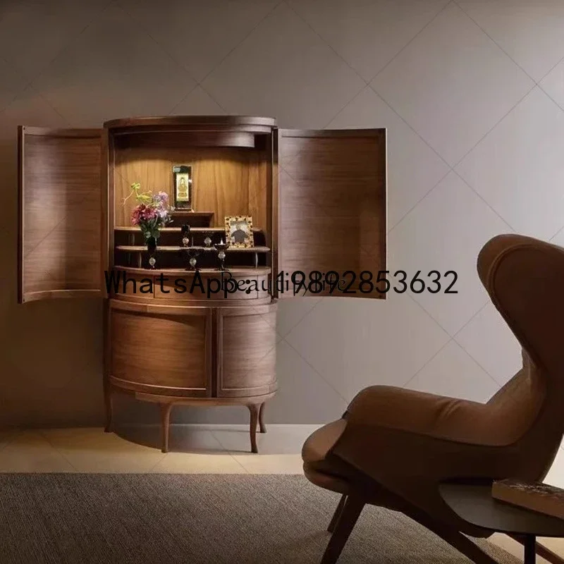 QQ Italian light luxury solid wood shrine offering table shrine stand cabinet incense case Guanyin Buddha statue offering table