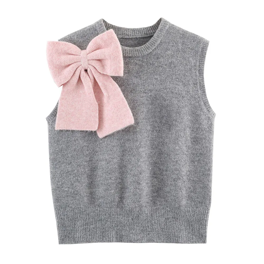 

Милый стильный вязаный жилет, топ с узлом-бабочкой, новая осенняя модная женская одежда, мягкий хлопковый свитер