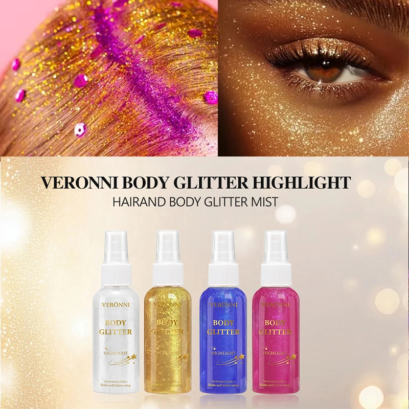Sparkle Glitter Spray Long Lasting,80ml Full Body Glow Highlighter,Waterproof Hair Face Makeup Hydrating for Daily & Festive Use