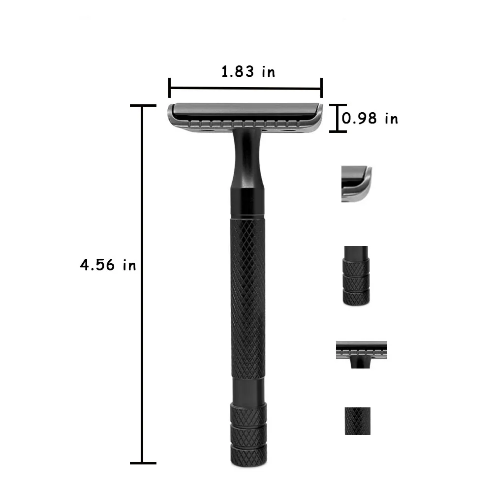 GDMG Brosse-Rasoir de sécurité noir classique à double tranchant, outils de soin de la barbe, rasoir manuel sans phérique