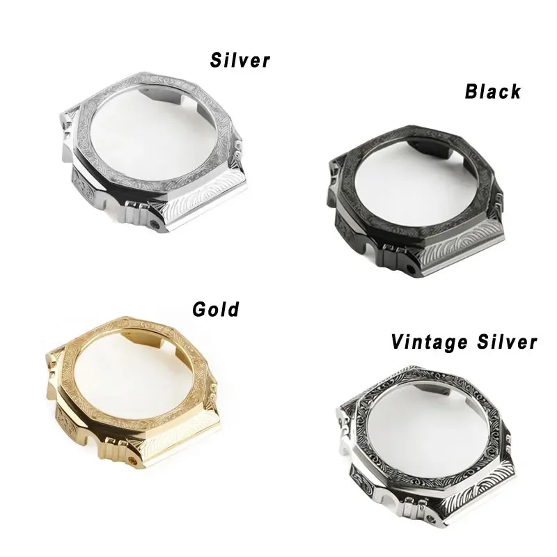 Retro Lanser Engraving Bezel for Oak Ga 2100 Ga b2100 Refit Steel Metal Case Rubber Strap Ga2100 Mod Kit Screw Watch Accessories