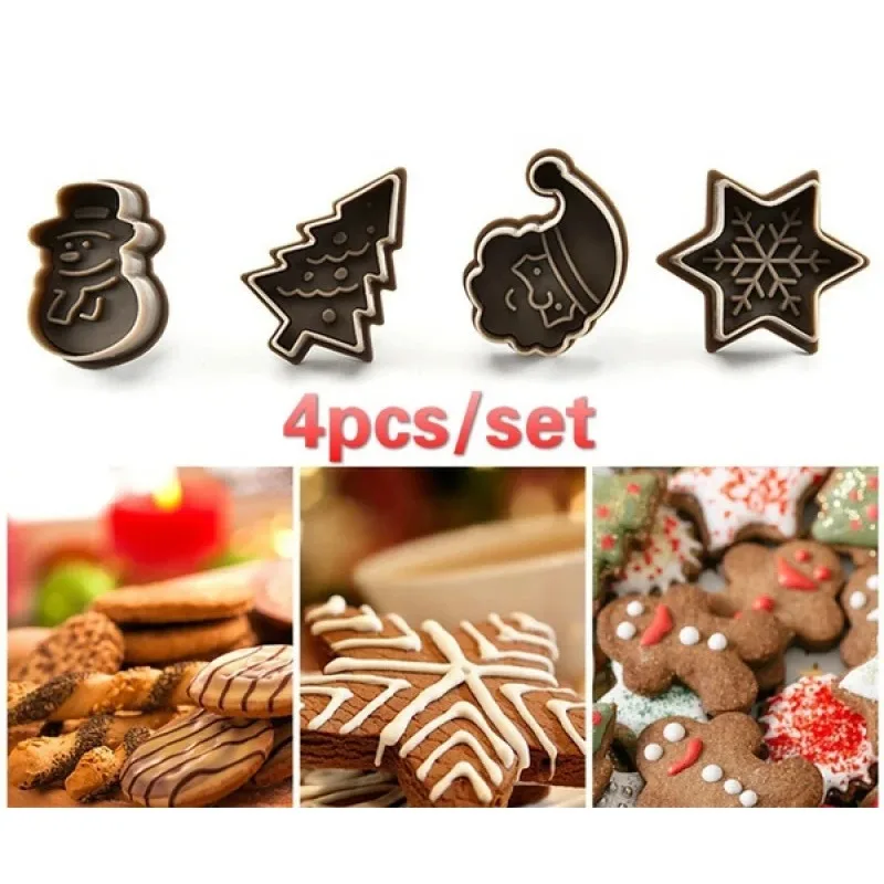 4Pcs/set Plastic Cookie Baking Moulds (Snowman/snowflake/christmas Tree/santa Claus Pattern Baking Molds